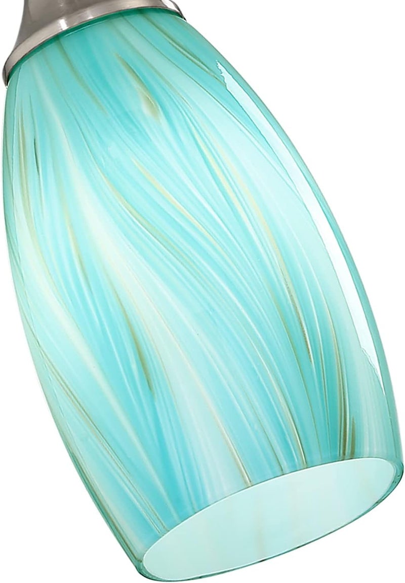 karyfine Mini Pendant Light,Handcrafted Art Glass Pendant Lighting Shade with Brushed Nickel Finished Teal Glass Ceiling Hanging lamp Adjustable Cord for Kitchen Island,Hallway,Dining Room - Image 1